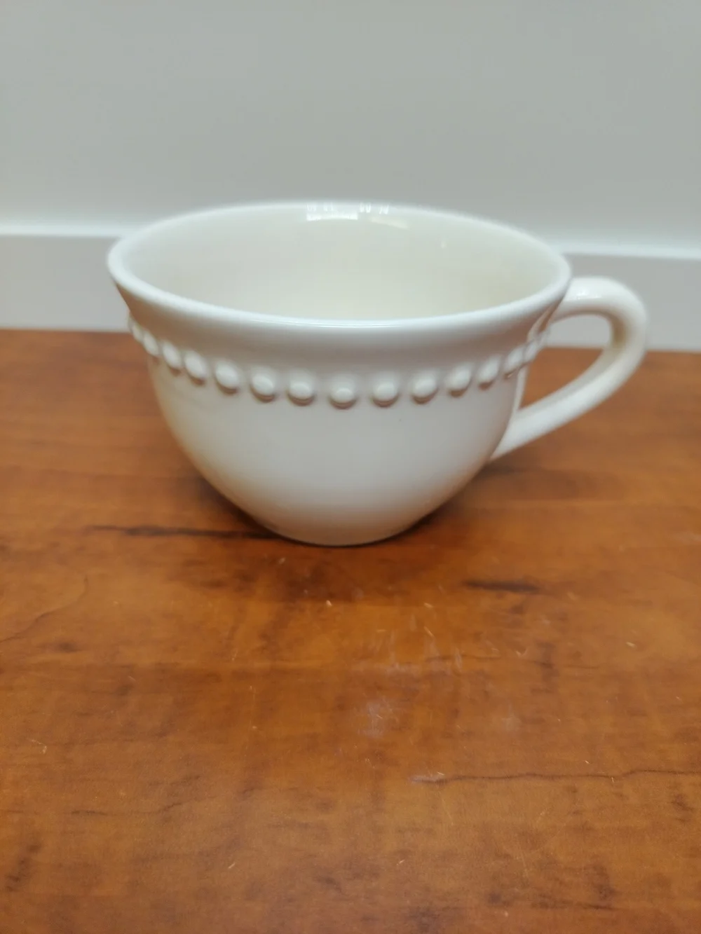 Pottery Barn Emma Beaded Collection White Stoneware Teacup and Saucer. Set Of 4